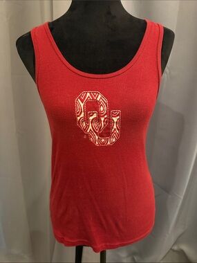 American Apparel Red Ribbed Tank with Patterned Appliqué